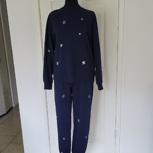 Lou & Grey Blue and White loungewear Set with Soft Fabric and Star Pattern